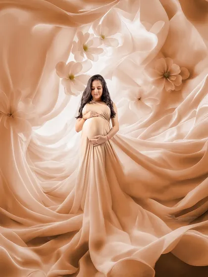 Another view of the fabric art concept, this time with digital floral elements added to create a dreamlike, magical womb.