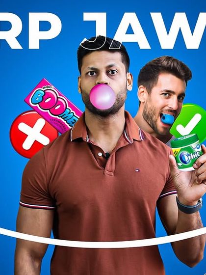 Does Chewing Gum Give You a Sharp Jawline? A thumbnail for a video debunking this popular "mewing" and jawline exercise trend.