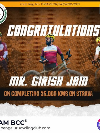 We congratulate Girish Jain on completing 25,000 kms on Strava. Your hard work and dedication are commendable.