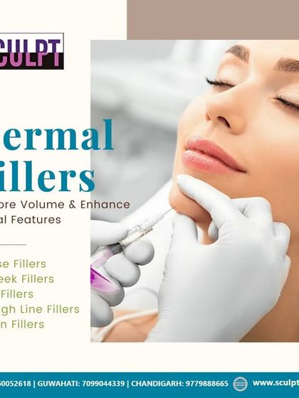 This graphic provides an overview of the areas where we use dermal fillers to restore and enhance facial features. From non-surgical nose fillers to chin fillers for better projection, we offer a full range of facial contouring options.