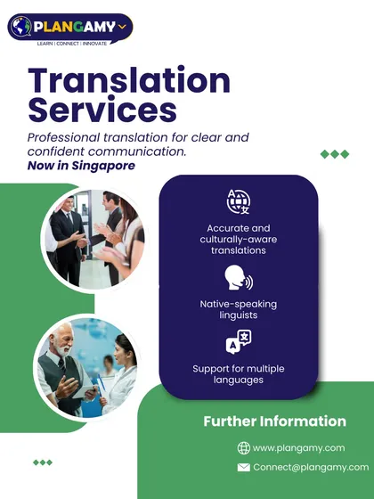 This graphic details our professional translation services, now available in Singapore. We emphasize our commitment to accurate, culturally aware translations delivered by native-speaking linguists across more than 20 global languages.