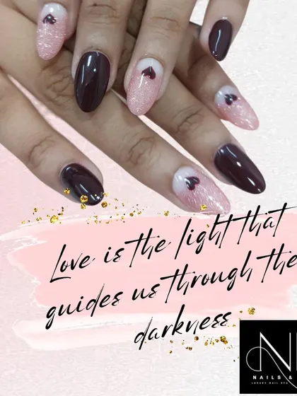 "Love is the light that guides us through the darkness." This romantic set features a deep maroon and sparkling pink with delicate heart details.
