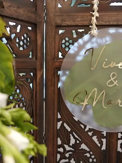 A detail shot of the custom acrylic sign I made for Vivek and Maria's engagement. Personal touches like this make the decor unique to the couple's story.