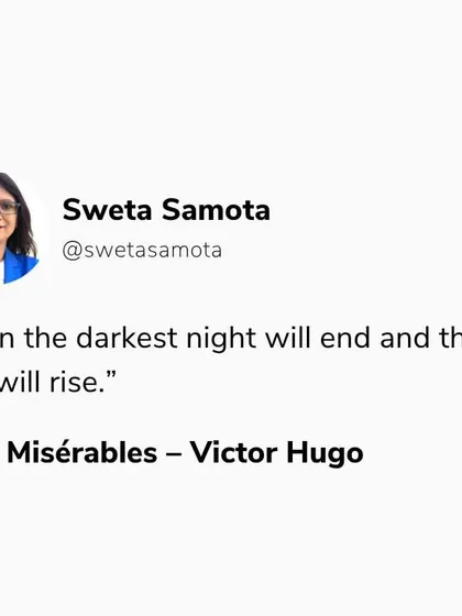 A tweet-style graphic with the Les Misérables quote. This line is a powerful reminder that despair is a phase, and resilience is a choice.