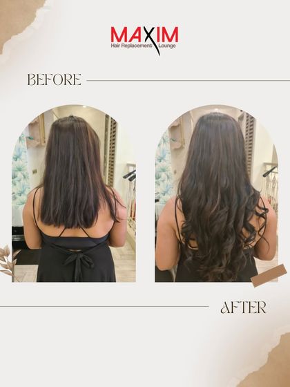 A perfect example of adding soft waves and length for a romantic, fuller hairstyle. The blend is seamless.