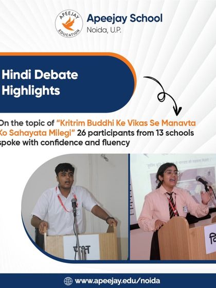 Our Hindi Debate provides a stage for students to articulate their views with confidence and fluency. Participants from 13 schools debated the role of AI, showcasing their deep understanding and powerful oratory skills in Hindi.