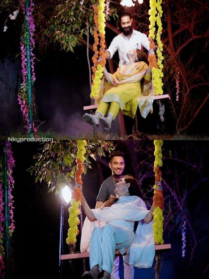 A collage from a music video shoot showing a romantic couple on our decorated swing, perfect for pre-wedding shoots as well.