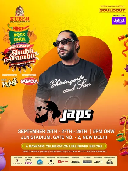 I play all kinds of events, including India's biggest Disco Dandiya Festival. This poster for the Shubharambh festival at JLN Stadium in New Delhi shows the scale and variety of gigs I handle.