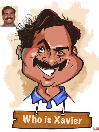 A digital caricature of the famous internet meme personality 'Xavier', also known as Pakalu Papito, showing the original photo for comparison.