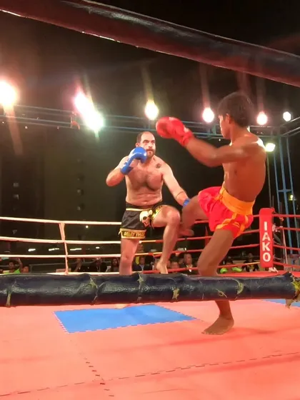 A powerful kick lands during the IAKO Pro title fight. This is the culmination of countless hours of training.