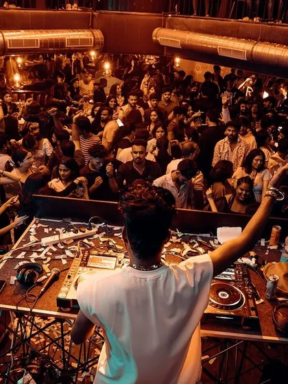 My point-of-view of the massive crowd at FLO Church Street, with confetti littering the DJ console.