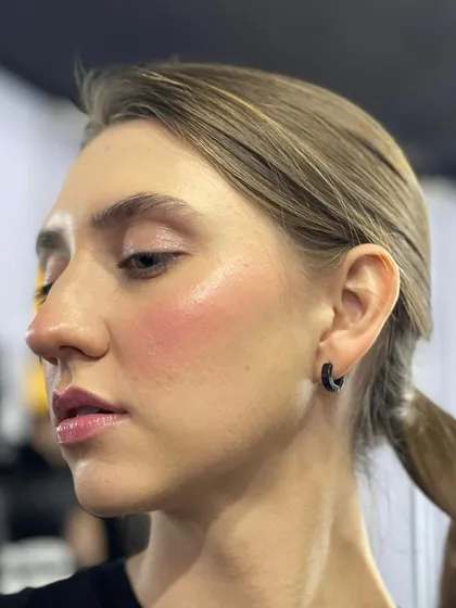 A blush draping look with dewy skin. I used a cream blush to create this flushed-from-within glow, keeping the rest of the makeup minimal and fresh.