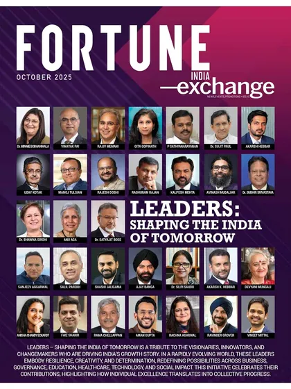 The cover of Fortune India Exchange featuring our founder among other visionary leaders. This recognition celebrates those who are driving India's growth story through resilience, creativity, and social impact.