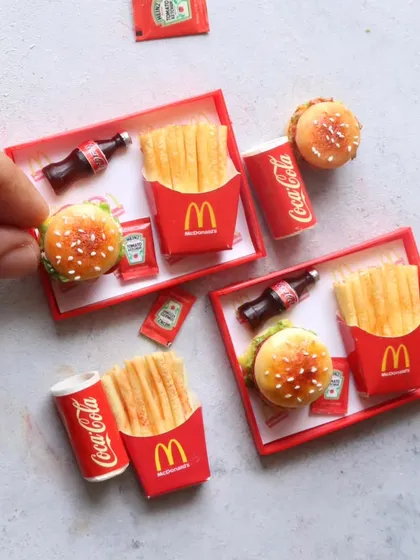 For the fast-food lovers, I create these fun miniature McDonald's meal combos. They make for perfect fridge magnets and bring a smile to everyone's face.