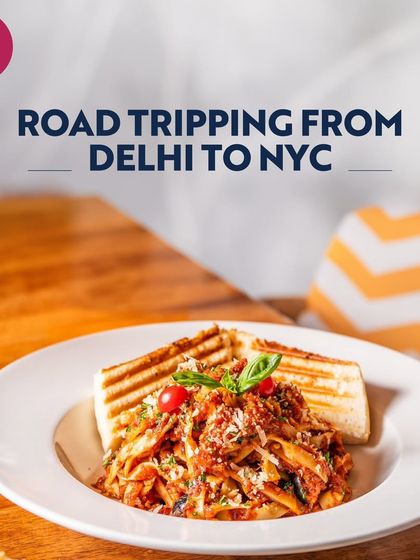Road tripping from Delhi to NYC on a plate at Cafe Delhi Heights. This hearty pasta dish with toasted bread shows the global journey your taste buds can take right here.
