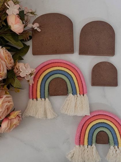 This image shows the different sizes included in the Rainbow Stencil Set, along with two finished rainbows. Having multiple templates gives you the freedom to create a variety of sizes for different projects.