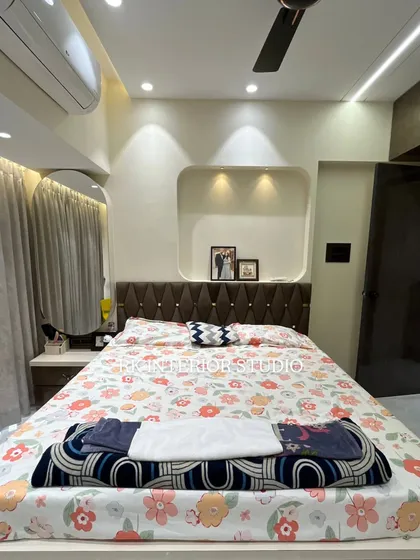A front view of the bed, showing the decorative niche above the headboard. This is a great spot for placing photo frames or small decor items, personalized for the client.