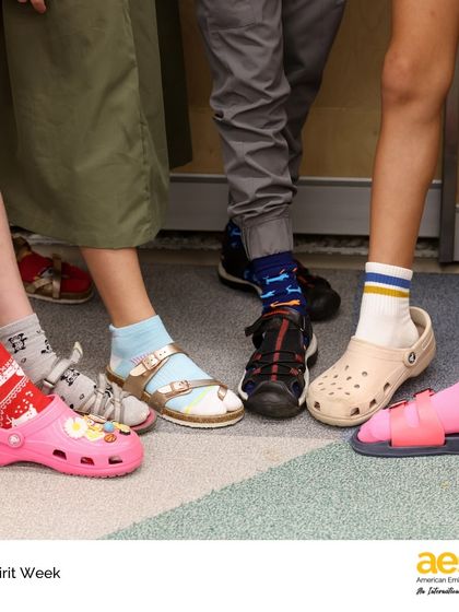 A close-up of the creative and quirky footwear from 'socks and sandals' day. Spirit Week encourages students to embrace their fun side and not take themselves too seriously.