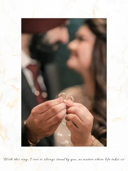 A close-up shot of the couple's hands holding their engagement rings, a powerful symbol of their promise to each other.