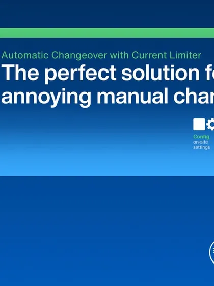 A wide-format banner for our iACCL M300, explaining how it solves the problem of manual changeovers. It is a go-to solution for apartments, villas, and commercial complexes needing reliable power backup.