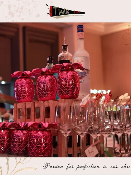 A look at the elegant glassware and pineapple-themed mugs we used for a Sangeet celebration at The Westin Mumbai.
