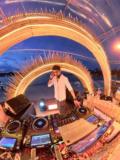 A sundowner set in Koh Samui with an incredible bamboo stage setup. I specialize in matching the music to the location, creating the perfect beach party vibe as the sun goes down.