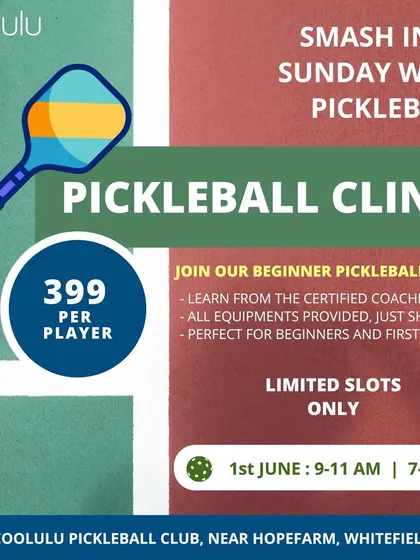 Discover your new favorite sport with us. This poster for our beginner Pickleball Clinic shows our commitment to introducing fun, new, and accessible sports to the Bangalore community.