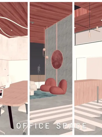 This concept for an upcoming office project showcases our minimalist design approach. The visualization highlights a blend of warm wood ceilings, concrete textures, and modern furniture to create a welcoming and collaborative workspace.