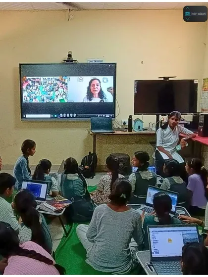 This is a snapshot of me conducting a live online coding session for a classroom of young girls at Spandan Academy. It captures our commitment to making tech education accessible and inspiring the next generation of female innovators, whether they are learning in person or from a distance.