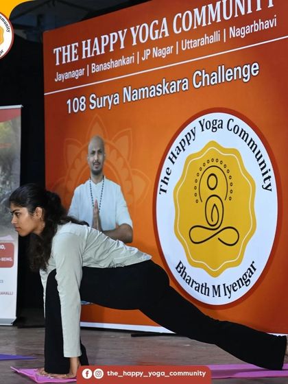 A student in Ashwa Sanchalanasana (Equestrian Pose) during our 108 Surya Namaskara event. The focus and strength of our community members is always inspiring.
