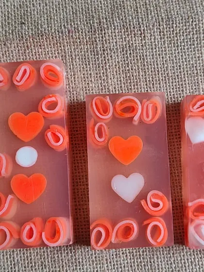 Fun and romantic soaps with heart and swirl patterns.
