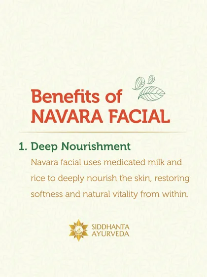 The Navara Facial begins with deep nourishment. I use a unique blend of medicated milk and Navara rice, which is known for its ability to restore softness and natural vitality to the skin from within.