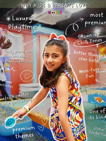 This graphic highlights why kids and parents love us: luxury playtime, grown-up chill zones, premium themes, and activities for all ages, all in a space that's better than a five-star hotel.
