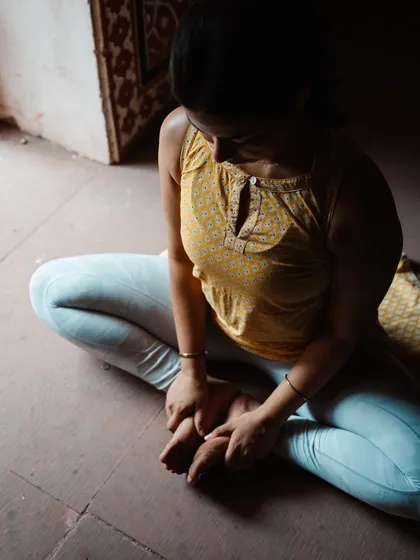 A closer view of a meditative moment. Sometimes the most profound practice is simply sitting with yourself in silence.