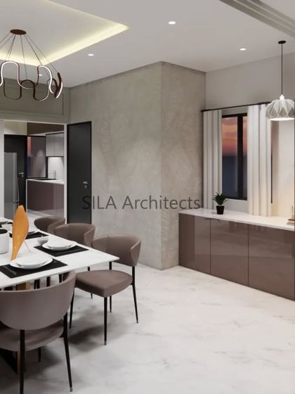 Another angle of the European-style dining area, showing the flow into the living space. The design emphasizes elegance and cohesion between different functional zones.