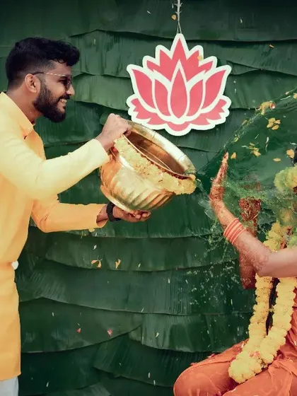 The playful spirit of a Haldi ceremony in full swing. We specialize in capturing the fun, candid, and slightly crazy moments of Indian wedding traditions, preserving the energy and laughter of the day.