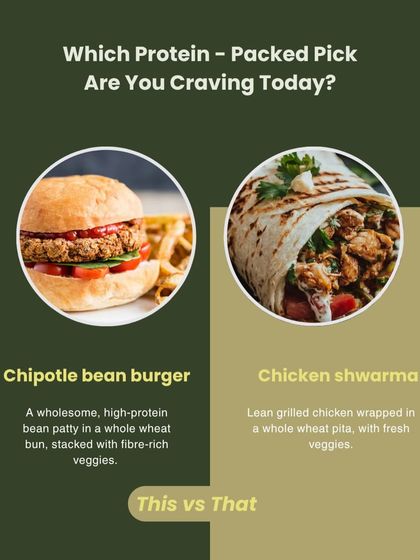 Can't decide? Whether you're craving a plant-powered Chipotle Bean Burger or a lean grilled Chicken Shawarma wrap, we have high-protein options to satisfy every taste. Both are wholesome, fresh, and delicious.