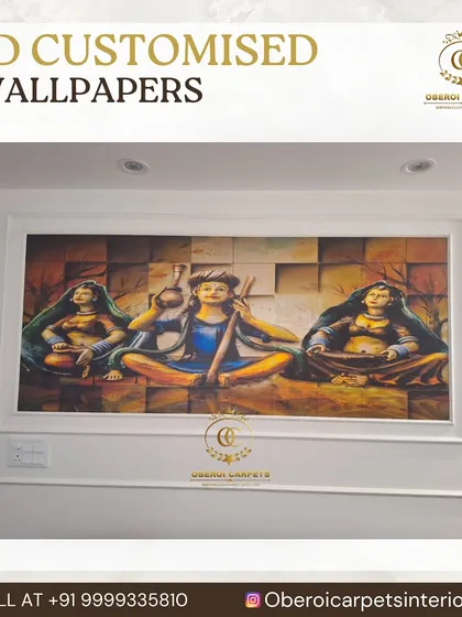 A custom 3D wallpaper depicting a traditional Indian music scene, framed to look like a large painting.