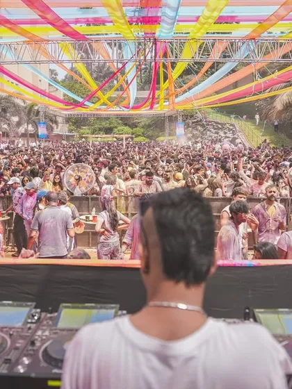 There's nothing like playing for a massive festival crowd. This was from a huge Holi party, with thousands of people dancing under the sun. I love the challenge of controlling the energy of such a large-scale event.