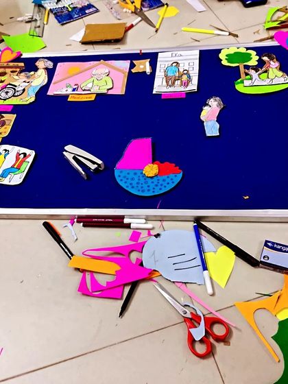 The beautiful mess of creativity. A work-in-progress shot from our craft session, where we make tactile storyboards and educational materials for kids with disabilities.
