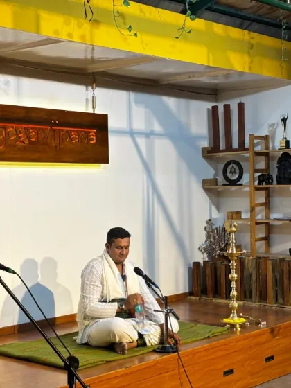 A key part of my work is fostering a community of inquiry through the Yoga Vichara series. Here, we host experts like Dr. Vishwanath M V for free talks on topics like the Yoga Upanishads, creating a space for open discussion and shared learning.