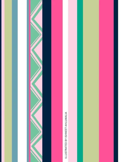 A colourful striped pattern that coordinates with the 'Tropical Tapestry' collection. I design these simpler prints to complement the more intricate hero patterns, allowing for easy mixing and matching.