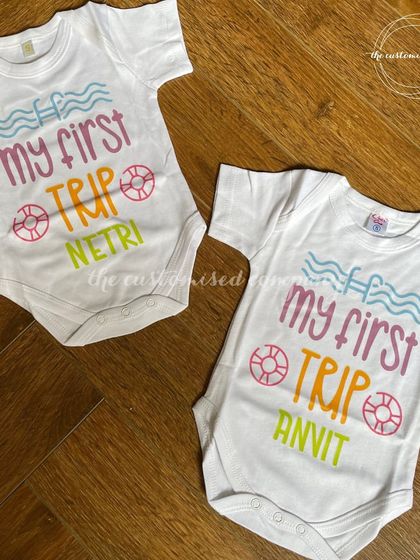 Celebrate your baby's first beach vacation with these adorable personalized onesies. Each one is customized with the baby's name, making for perfect holiday photos and a cherished keepsake.