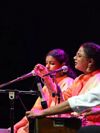 A close-up of my disciples performing a vocal duet at the Soorya Festival. It fills me with pride to see the next generation carry forward the traditions of Hindustani classical music with such grace.
