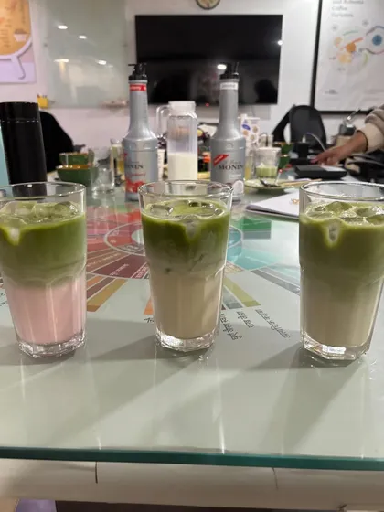 Our Matcha Masterclass covers a range of creative recipes, teaching students how to craft visually appealing and delicious matcha-based beverages.