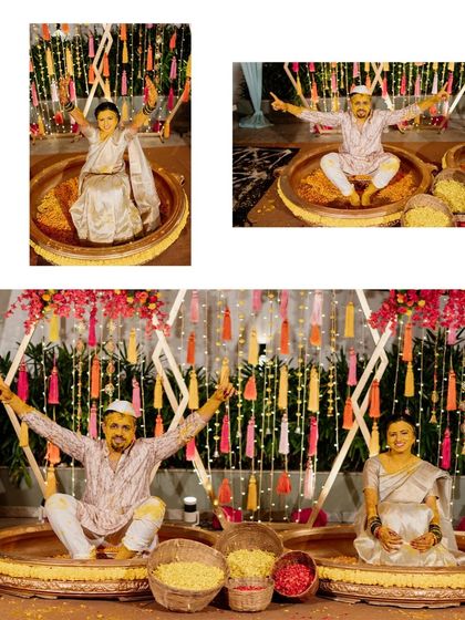 Joyful moments from Haldi ceremonies hosted at my venues. Whether in the grand lawn of The Farmhouse Collective or the cozy setting of The Backyard, there's plenty of space for this fun-filled tradition.