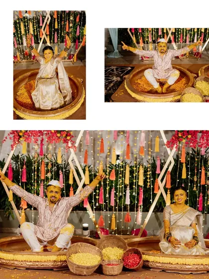 Joyful moments from Haldi ceremonies hosted at my venues. Whether in the grand lawn of The Farmhouse Collective or the cozy setting of The Backyard, there's plenty of space for this fun-filled tradition.
