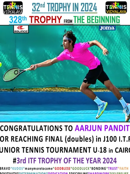 Congratulations to Aarjun Pandit for reaching the doubles final in the J100 ITF Junior Tennis Tournament U-18 in Cairo, his 3rd ITF trophy of the year.