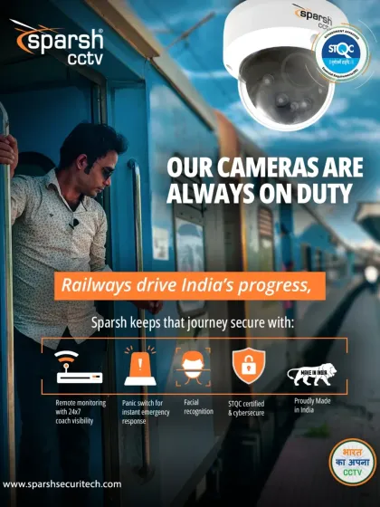 Our cameras are always on duty, keeping India's progress secure. We equip railway coaches with STQC-certified and cyber-secure technology, including panic switches for instant emergency response and facial recognition for enhanced passenger safety.