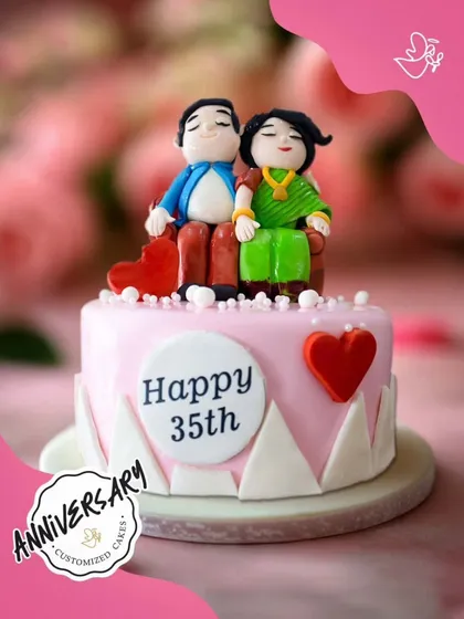 We believe your cake should tell your story. For this couple's 35th anniversary in New Friends Colony, we created custom fondant toppers to capture their journey together, side-by-side after all these years.